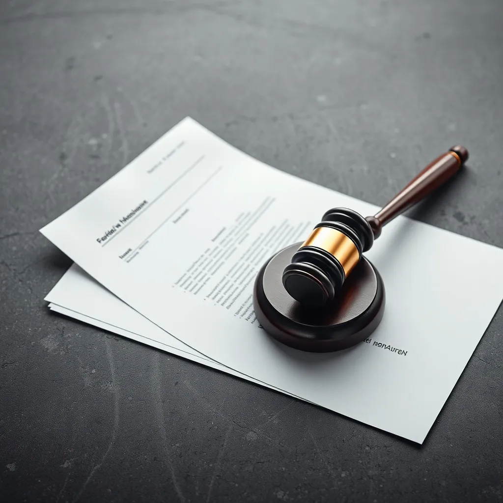 A professional, high-contrast close-up of legal documents an